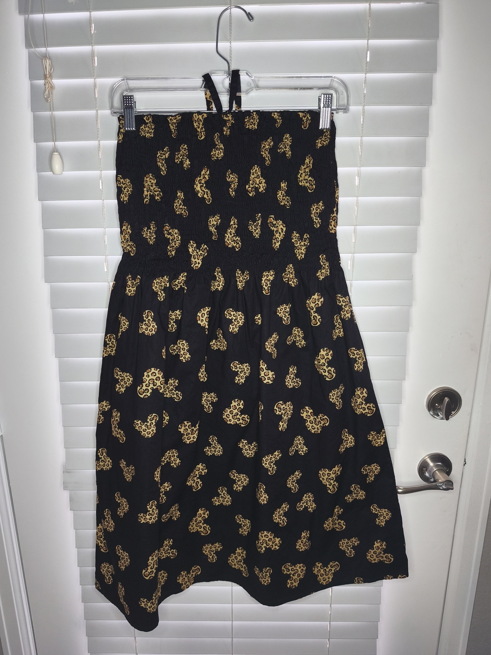 Disney Parks Womens Halter Strapless Dress Black Mickey Mouse Leopard Print Sz S
